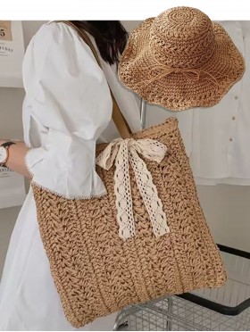 Premium Straw Weaved Bag and Sun Hat Set (BG157901KAK + HAT1280-03KAK)